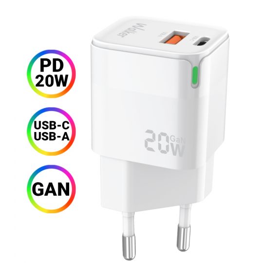 Сетевое зарядное устройство (адаптер) WALKER WH-42 20W GAN PD_20W / QC3.0_18W white - купить за 410.66 грн в Киеве, Украине