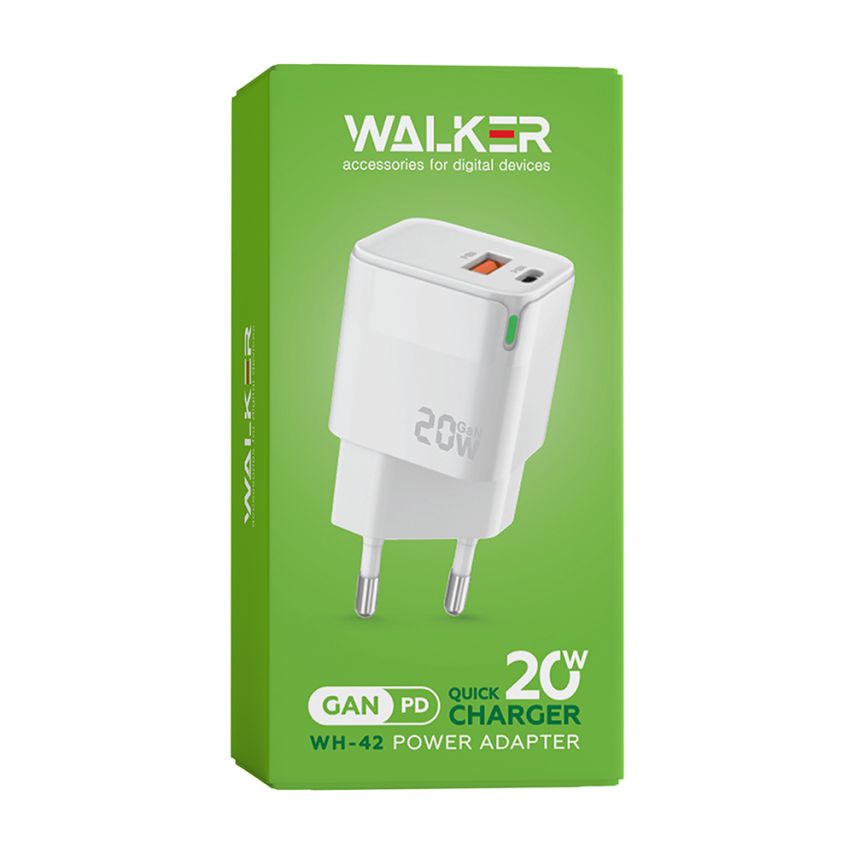 Сетевое зарядное устройство (адаптер) WALKER WH-42 20W GAN PD_20W / QC3.0_18W white