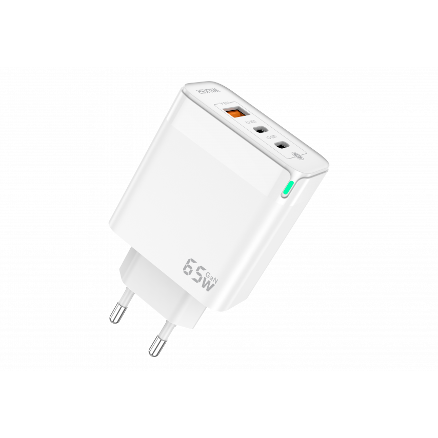Мережевий зарядний пристрій (адаптер) WALKER WH-45 65W GAN PD1_65W / PD2_30W / QC3.0_18W white