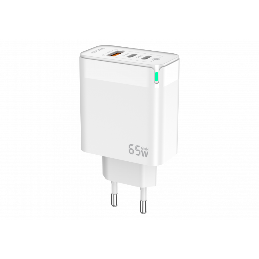 Мережевий зарядний пристрій (адаптер) WALKER WH-45 65W GAN PD1_65W / PD2_30W / QC3.0_18W white