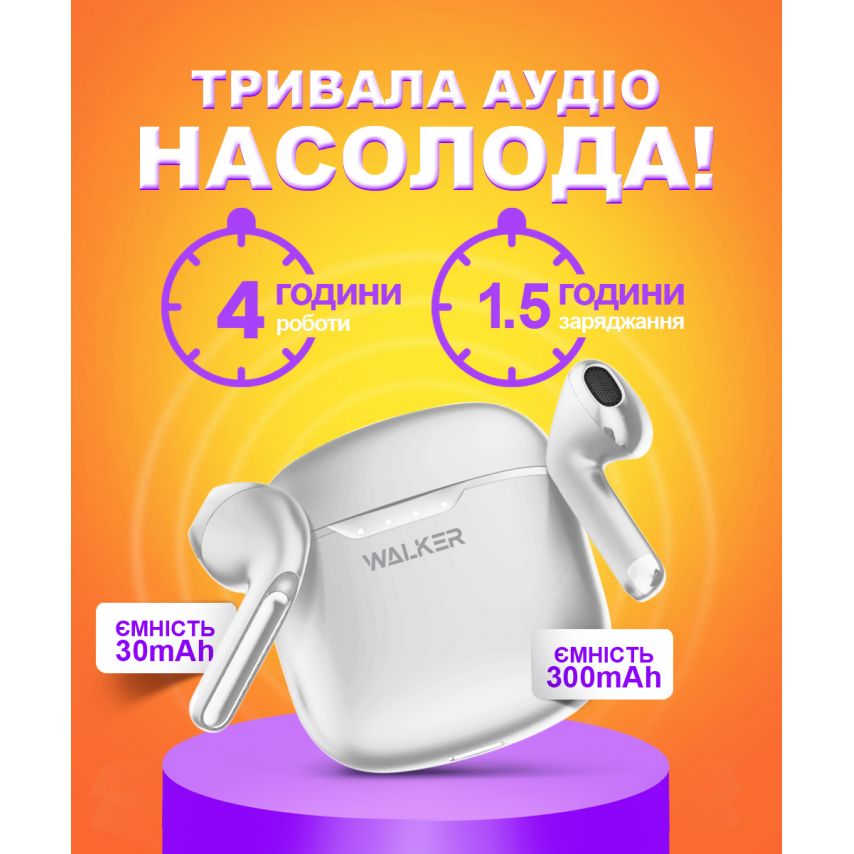 Наушники Bluetooth WALKER WTS-33 white