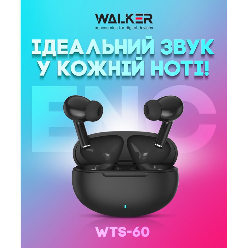 Наушники Bluetooth WALKER WTS-60 ENC black