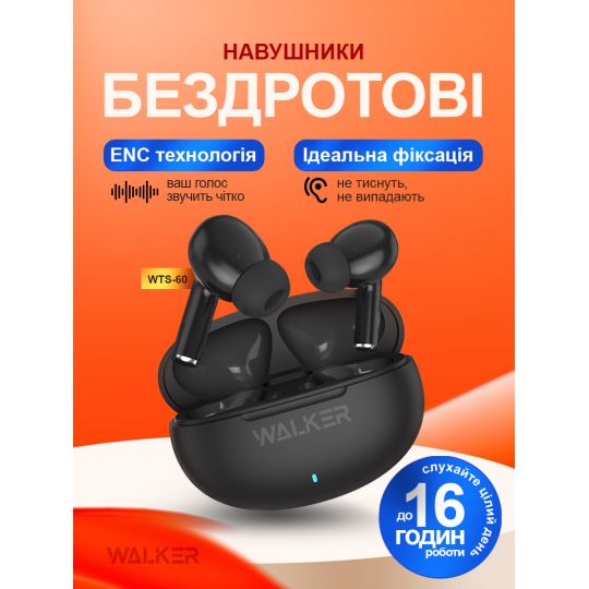 Навушники Bluetooth WALKER WTS-60 ENC black