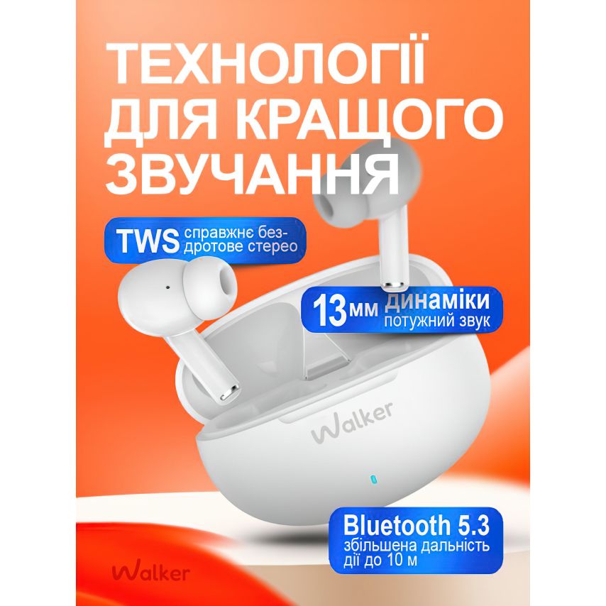 Наушники Bluetooth WALKER WTS-60 ENC white