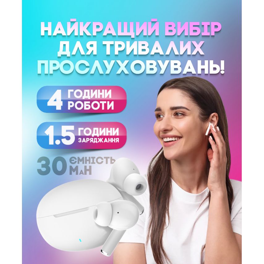 Навушники Bluetooth WALKER WTS-60 ENC white