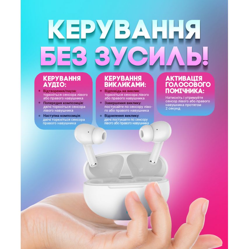 Навушники Bluetooth WALKER WTS-60 ENC white