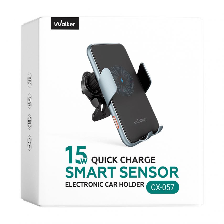 Автодержатель WALKER CX-057 Smart Sensor 15W black/grey