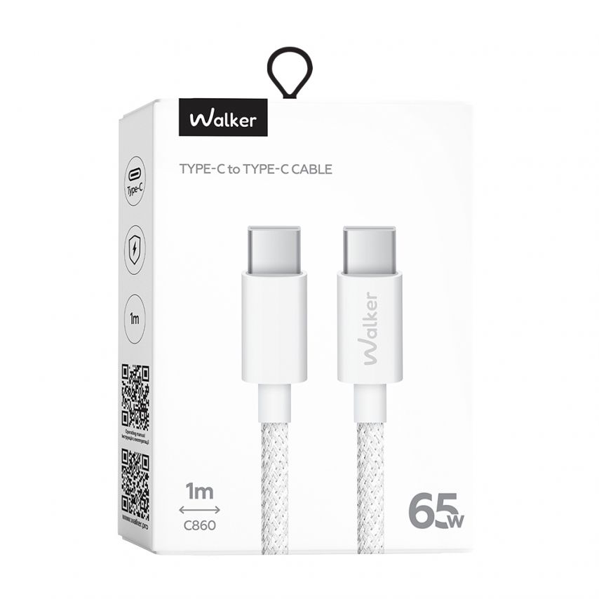 Кабель USB WALKER C860 Type-C to Type-C 65W white