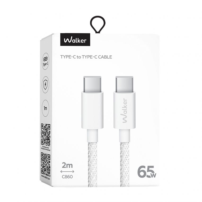 Кабель USB WALKER C860 Type-C to Type-C 65W 2м white