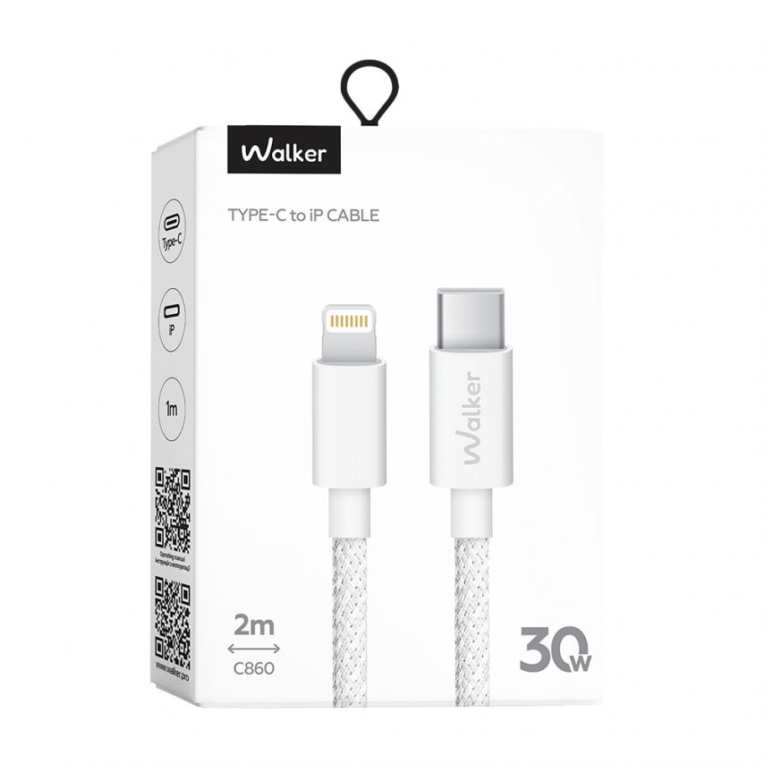 Кабель USB WALKER C860 Type-C to Lightning 30W 2м white