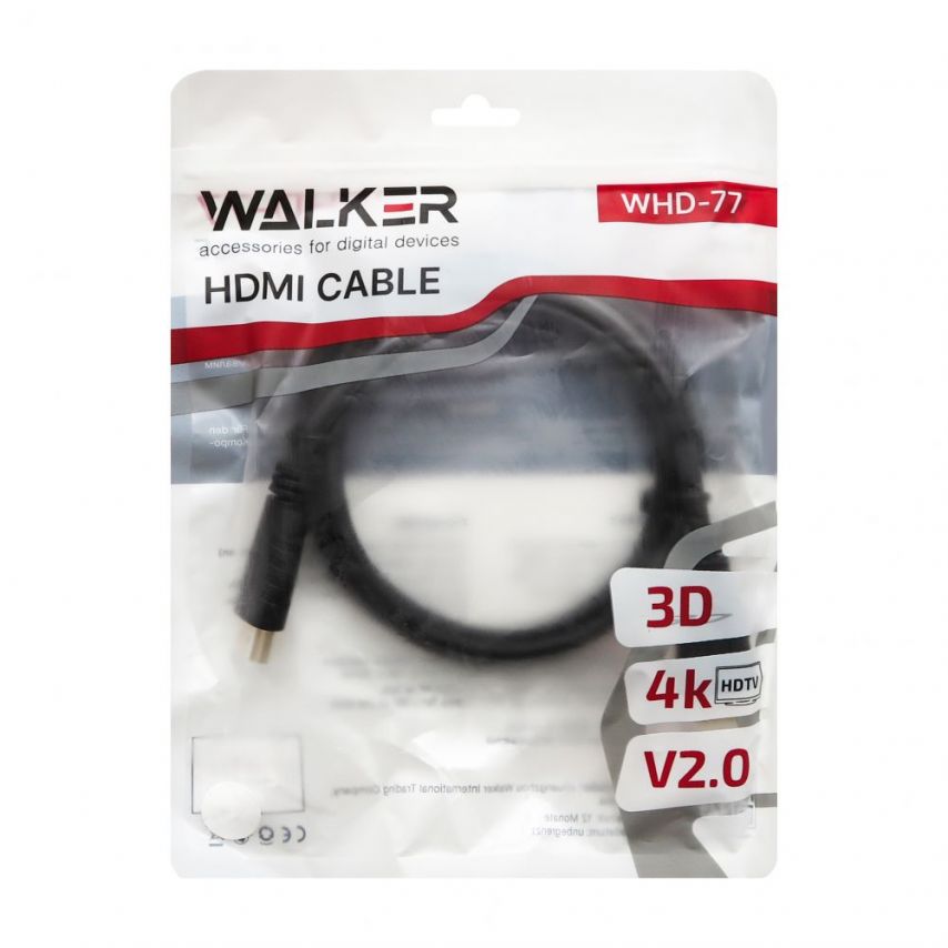 Кабель WALKER WHD-77 HDMI to HDMI 5м black (тех.пак.)