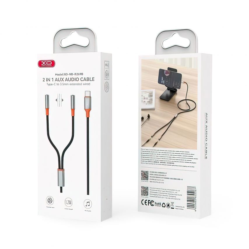 Аудио-переходник XO NB-R269B Type-C to dual AUX 3.5мм 1.2м black