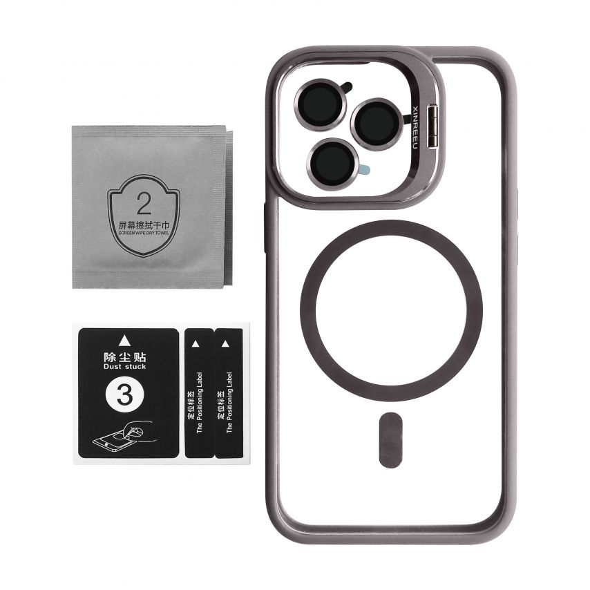 Чехол с функцией MagSafe для Apple iPhone 13 Pro с подставкой и защитой для камер light grey