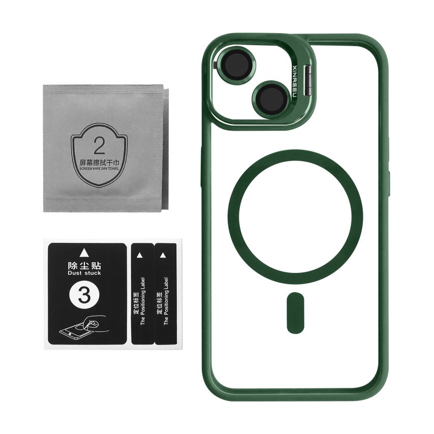Чехол с функцией MagSafe для Apple iPhone 12 Pro с подставкой и защитой для камер green