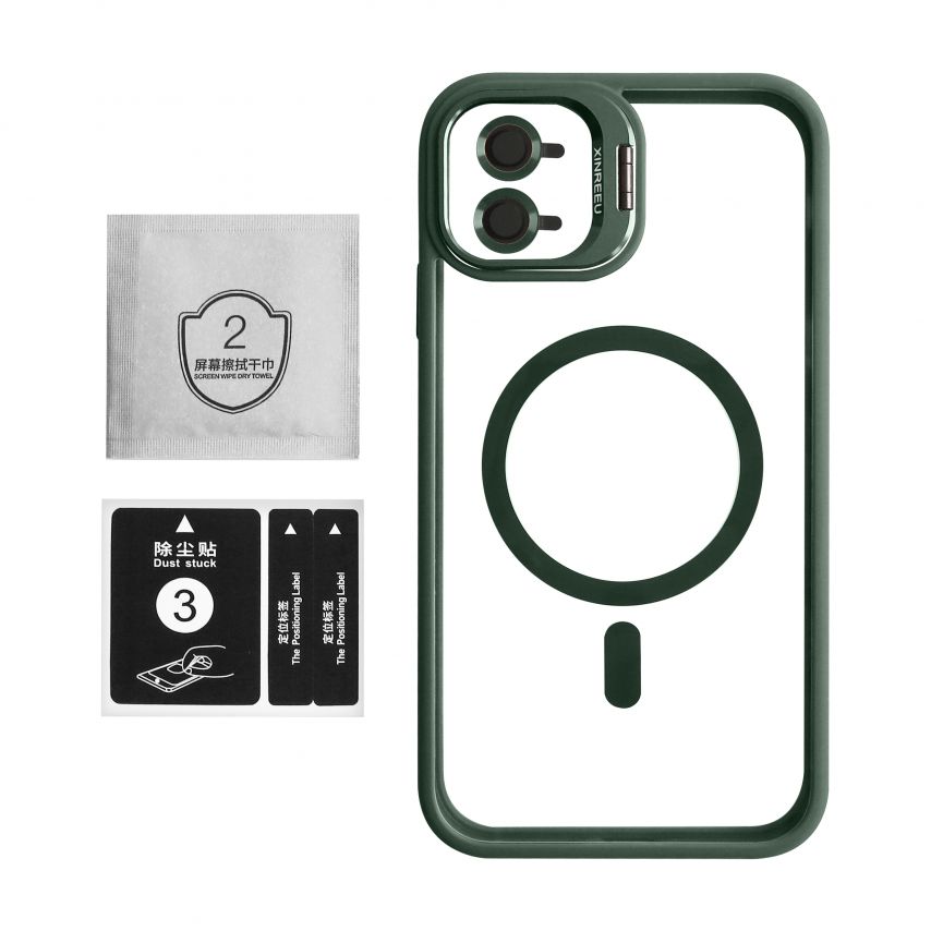 Чехол с функцией MagSafe для Apple iPhone 11 с подставкой и защитой для камер green
