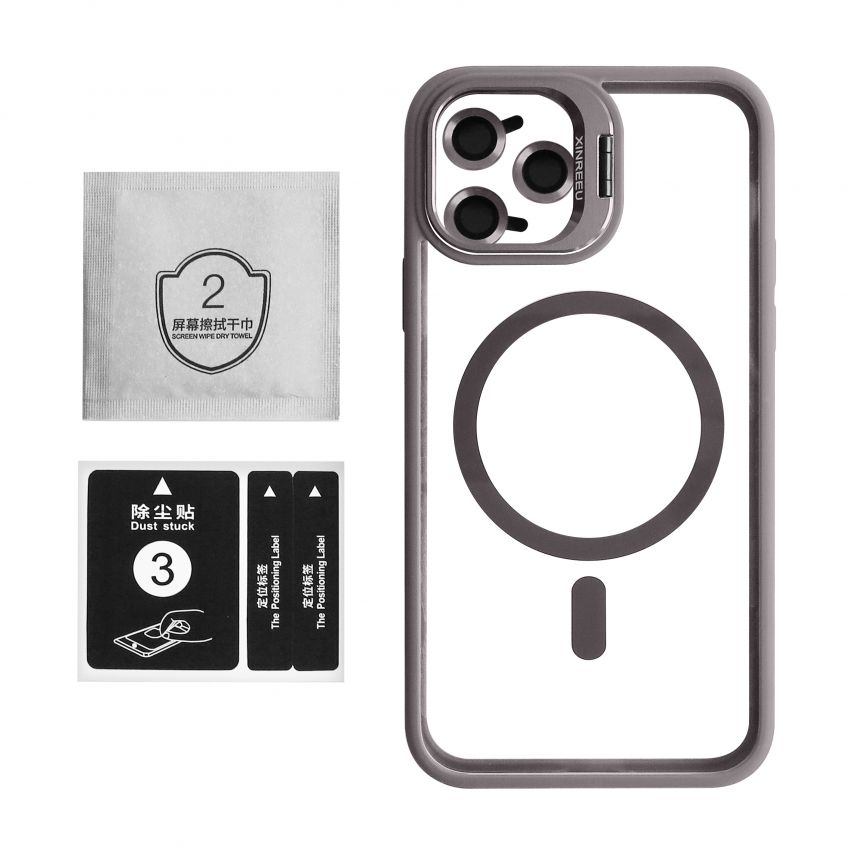 Чохол з функцією MagSafe для Apple iPhone 11 Pro Max з підставкою та захистом для камер light grey