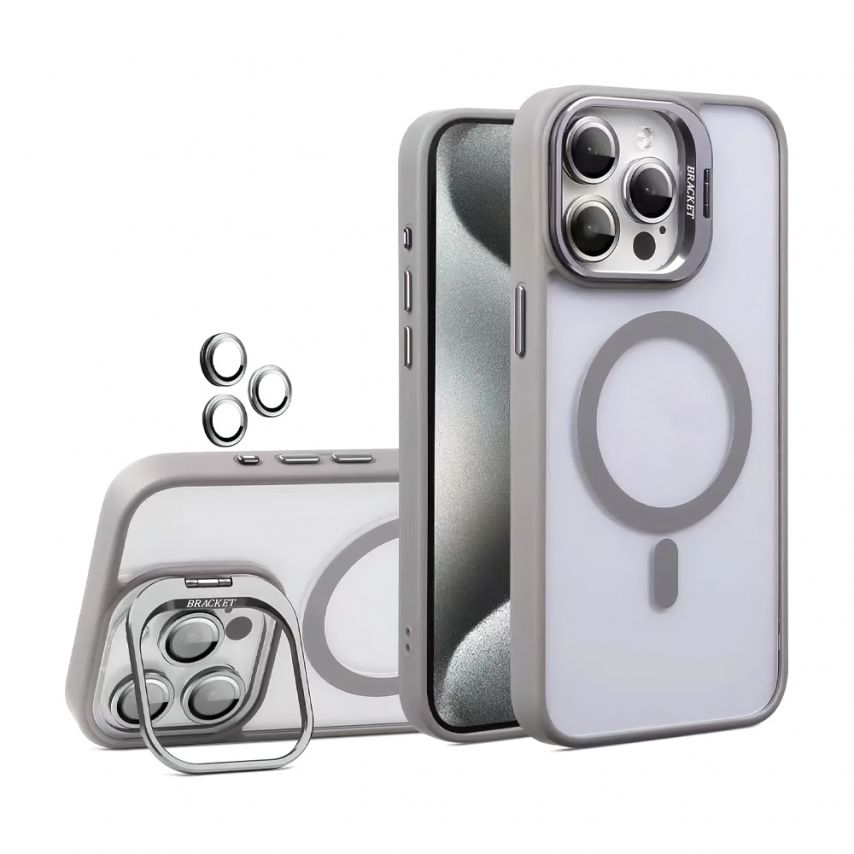 Чохол з функцією MagSafe для Apple iPhone 14 Pro з підставкою та захистом для камер light grey