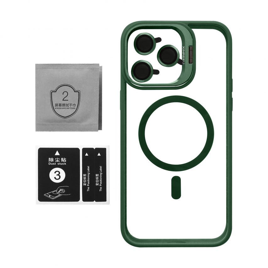 Чехол с функцией MagSafe для Apple iPhone 14 Pro с подставкой и защитой для камер green