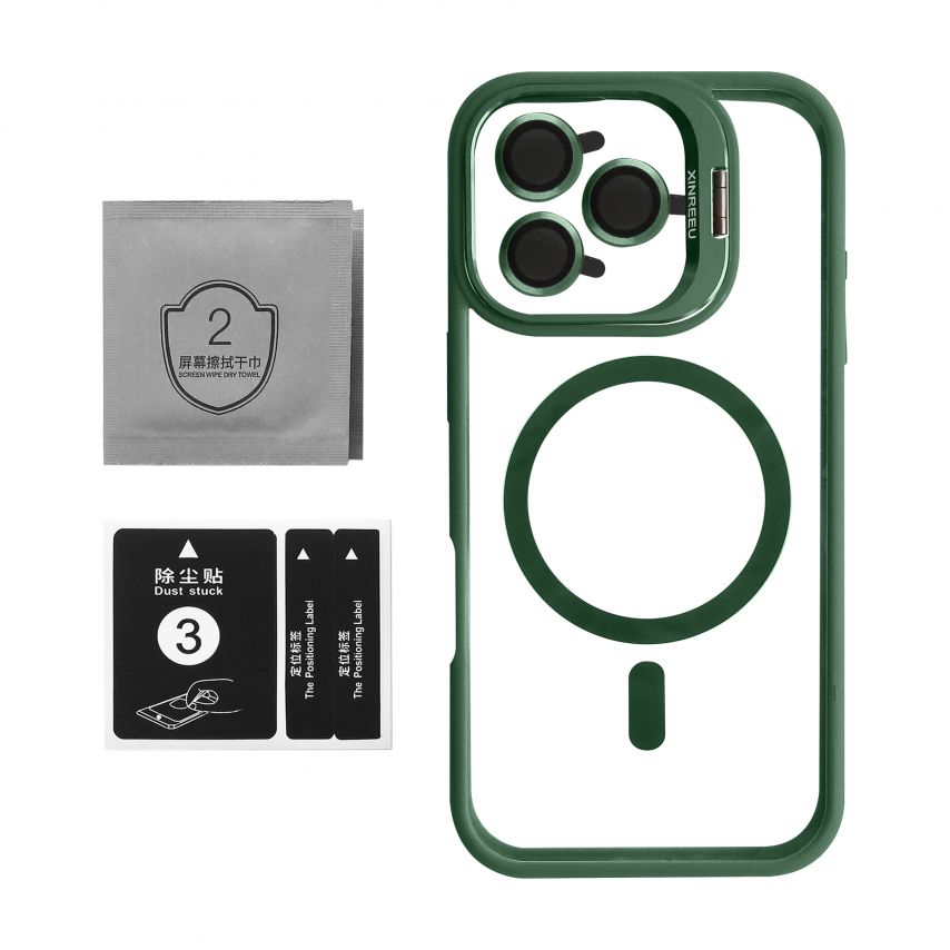 Чохол з функцією MagSafe для Apple iPhone 15 Pro з підставкою та захистом для камер green