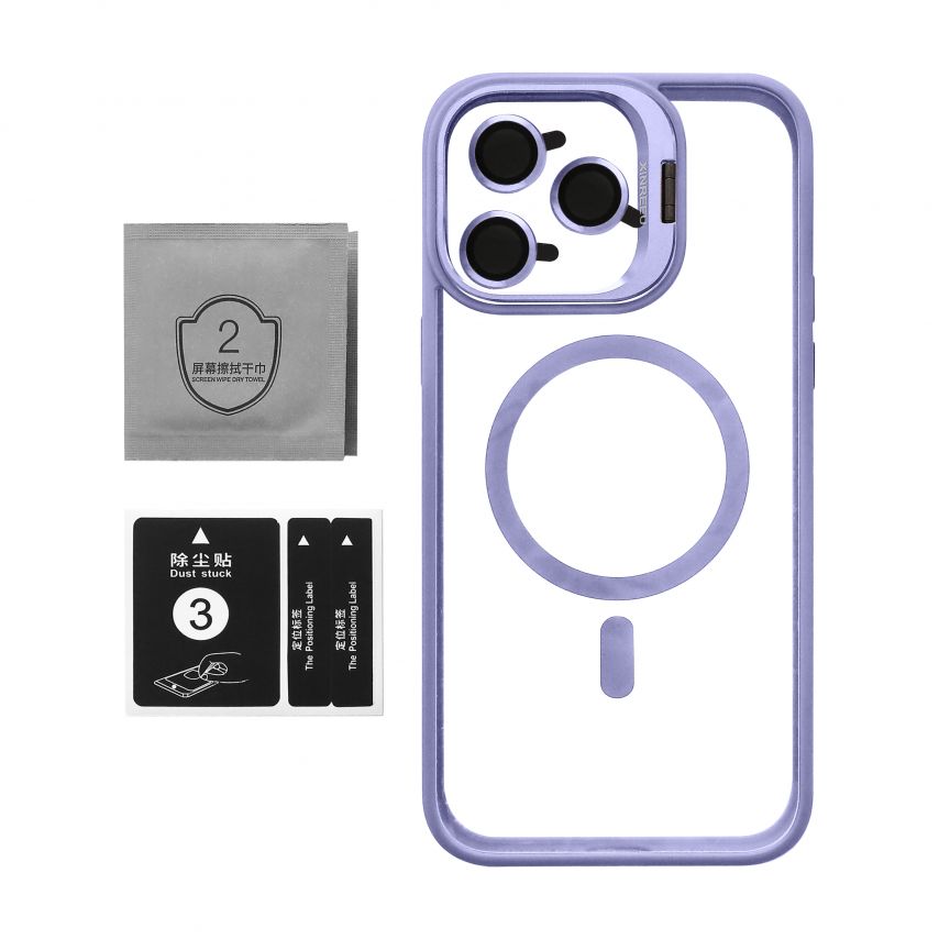Чехол с функцией MagSafe для Apple iPhone 14 Pro с подставкой и защитой для камер lilac