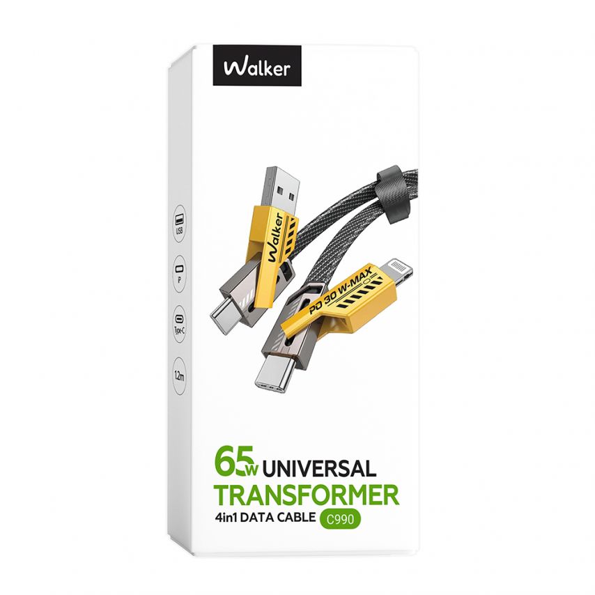 Кабель USB 4в1 WALKER C990 65W трансформер black/yellow