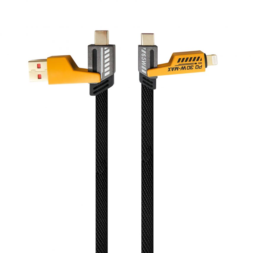 Кабель USB 4в1 WALKER C990 65W трансформер black/yellow