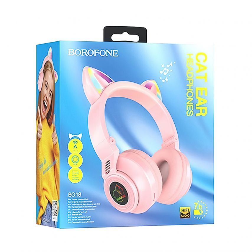 Навушники Bluetooth Borofone BO18 Cat Ear pink