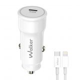 Автомобильное зарядное устройство (адаптер) 2в1 WALKER WCR-63 PD_30W + Data Cable Type-C to Lightning 27W white