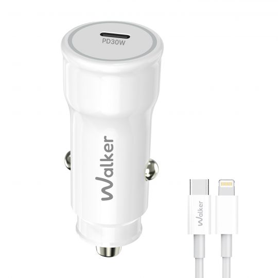 Автомобильное зарядное устройство (адаптер) 2в1 WALKER WCR-63 PD_30W + Data Cable Type-C to Lightning 27W white - купить за 243.65 грн в Киеве, Украине