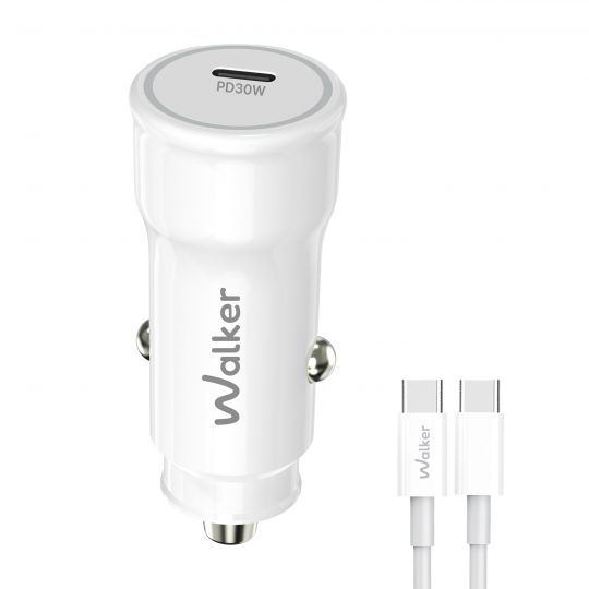 Автомобільний зарядний пристрій (адаптер) 2в1 WALKER WCR-63 PD_30W + Data Cable Type-C to Type-C 60W white - купити за 221.50 грн у Києві, Україні