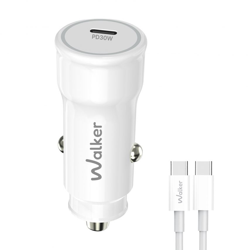 Автомобильное зарядное устройство (адаптер) 2в1 WALKER WCR-63 PD_30W + Data Cable Type-C to Type-C 60W white
