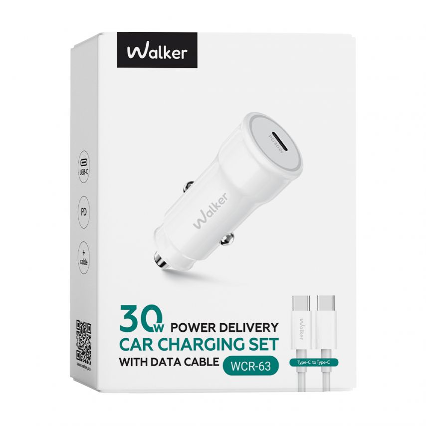 Автомобильное зарядное устройство (адаптер) 2в1 WALKER WCR-63 PD_30W + Data Cable Type-C to Type-C 60W white