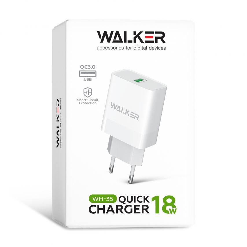 Сетевое зарядное устройство (адаптер) WALKER WH-35 1USB / QC3.0 / 3A / 18W white