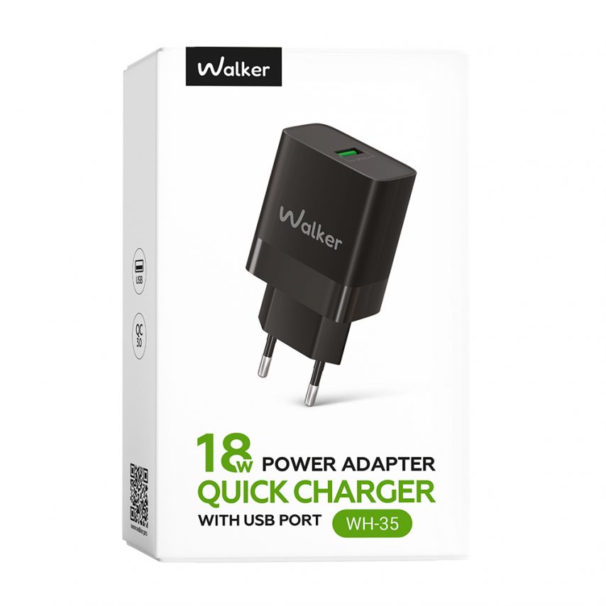 Мережевий зарядний пристрій (адаптер) WALKER WH-35 1USB / QC3.0 / 3A / 18W black
