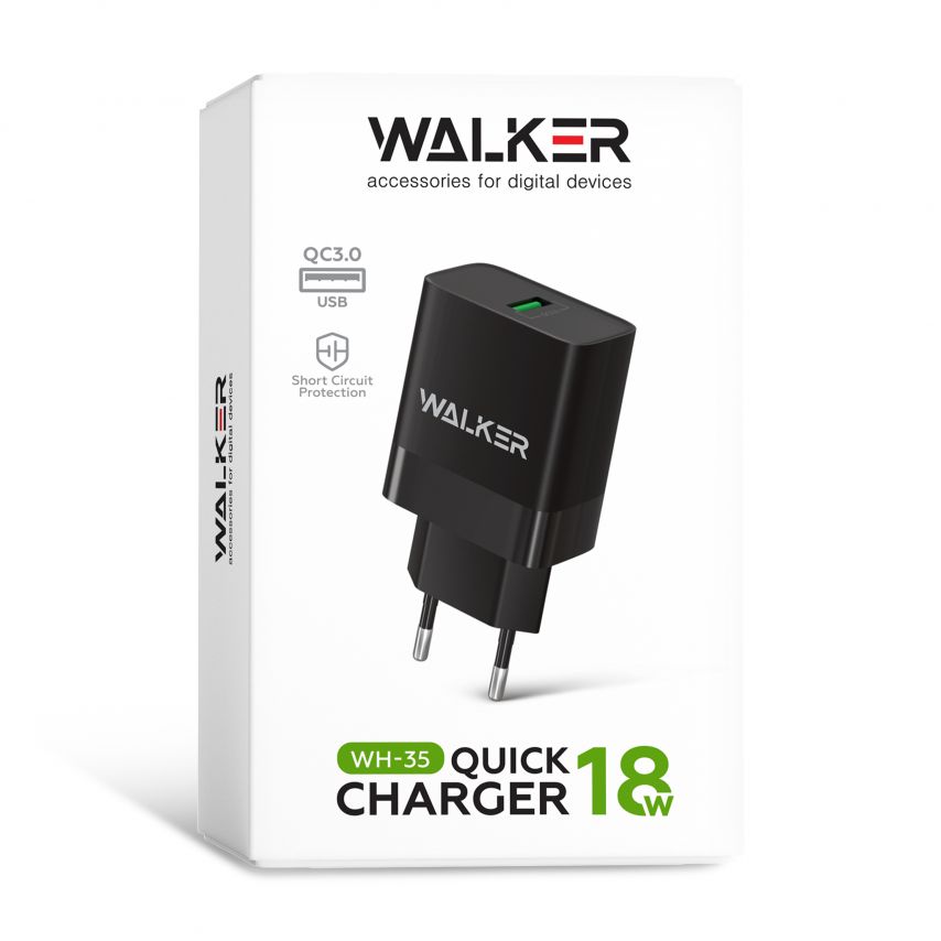 Сетевое зарядное устройство (адаптер) WALKER WH-35 1USB / QC3.0 / 3A / 18W black