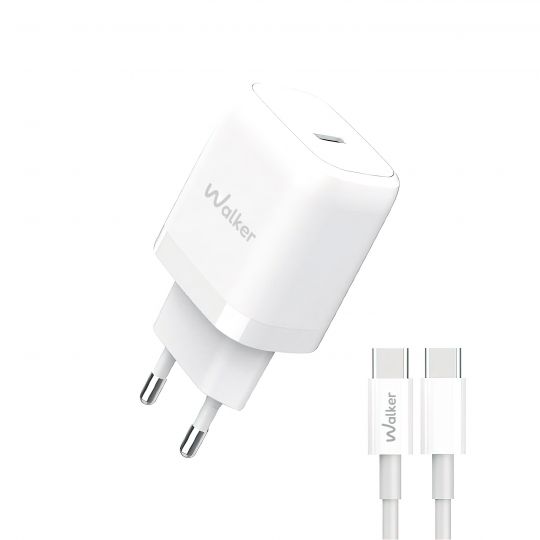 Мережевий зарядний пристрій (адаптер) 2в1 WALKER WH-63 PD_20W + Data Cable Type-C to Type-C white - купити за 221.50 грн у Києві, Україні