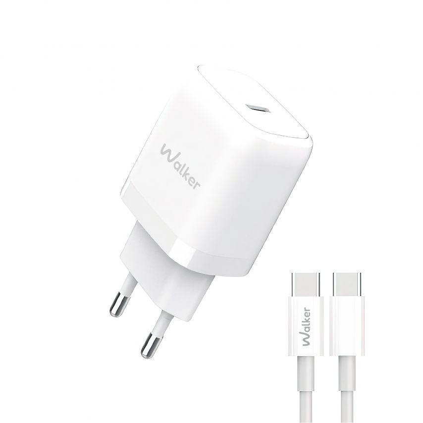 Мережевий зарядний пристрій (адаптер) 2в1 WALKER WH-63 PD_20W + Data Cable Type-C to Type-C white