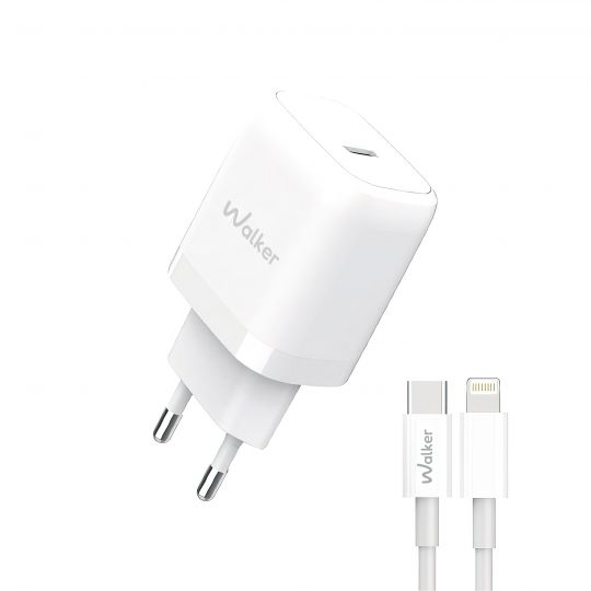 Сетевое зарядное устройство (адаптер) 2в1 WALKER WH-63 PD_20W + Data Cable Type-C to Lightning white - купить за 243.65 грн в Киеве, Украине