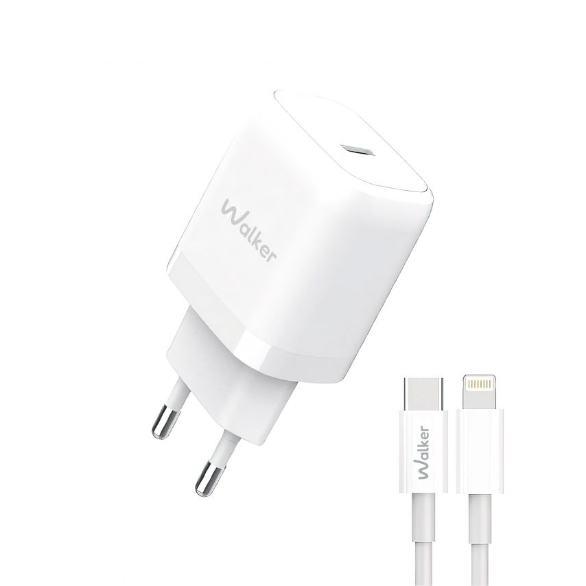 Сетевое зарядное устройство (адаптер) 2в1 WALKER WH-63 PD_20W + Data Cable Type-C to Lightning white
