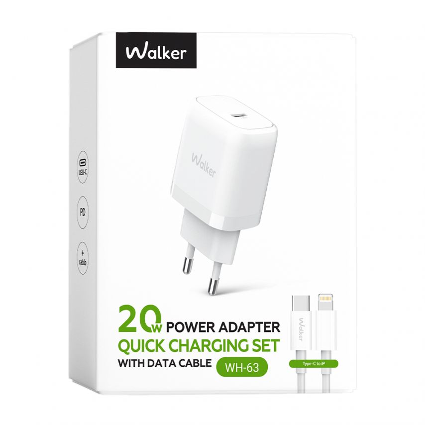 Сетевое зарядное устройство (адаптер) 2в1 WALKER WH-63 PD_20W + Data Cable Type-C to Lightning white