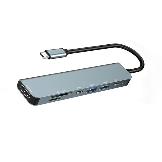 Переходник USB-хаб 7в1 с разъемом Type-C grey - купить за 575.90 грн в Киеве, Украине