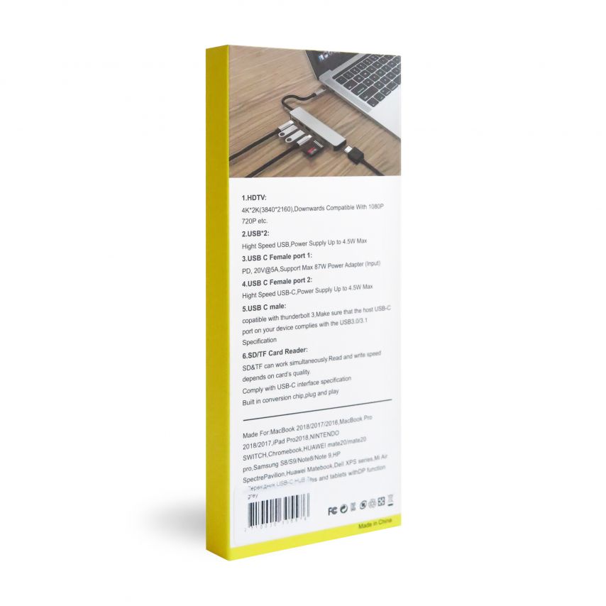 Переходник USB-хаб 7в1 с разъемом Type-C grey