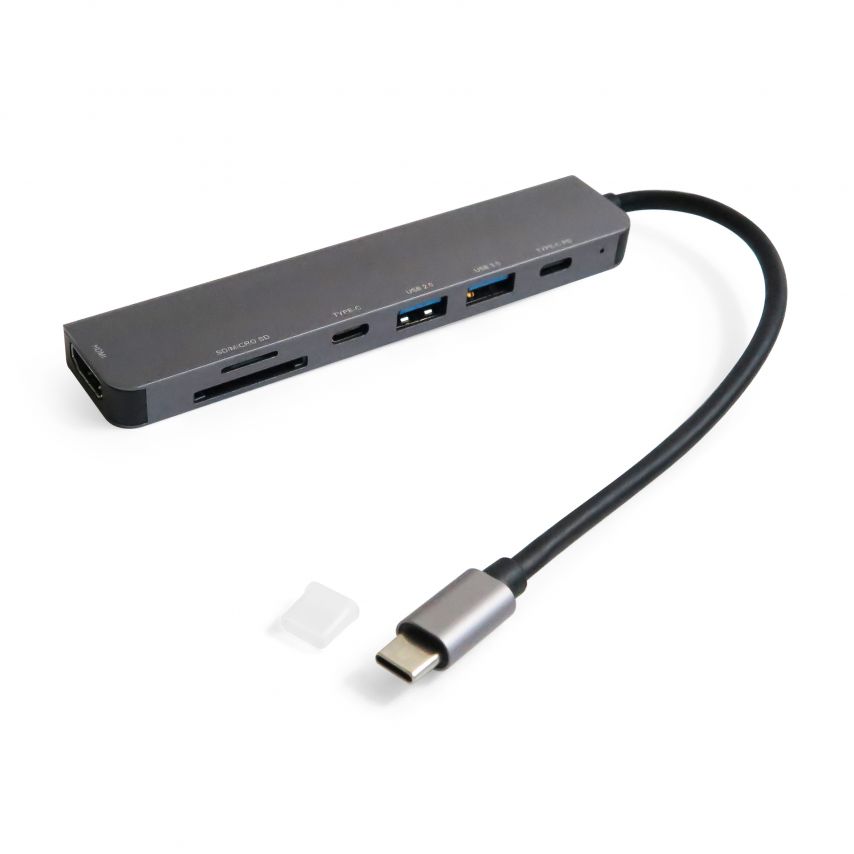 Переходник USB-хаб 7в1 с разъемом Type-C grey