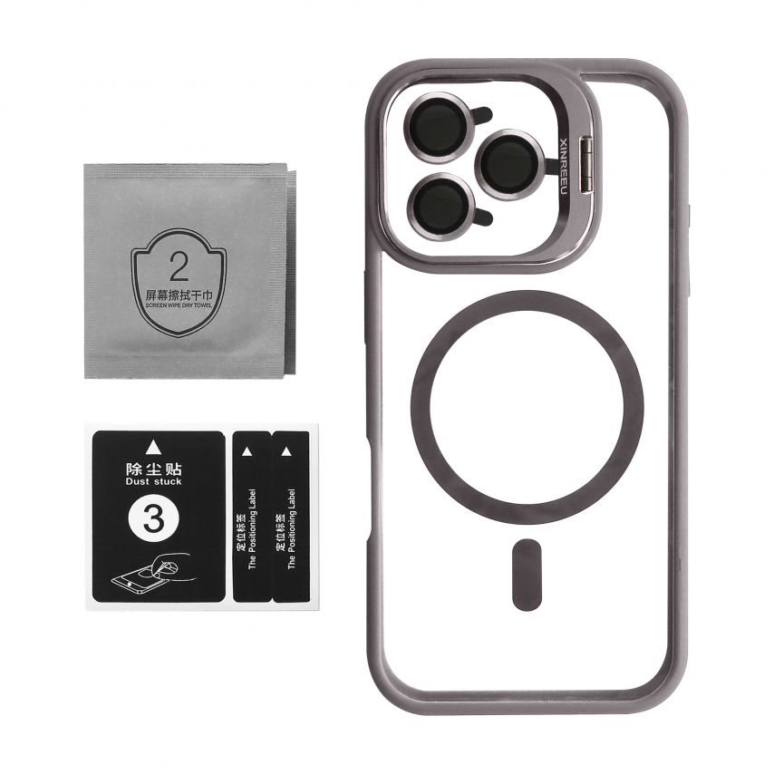 Чохол з функцією MagSafe для Apple iPhone 16 Pro з підставкою та захистом для камер light grey