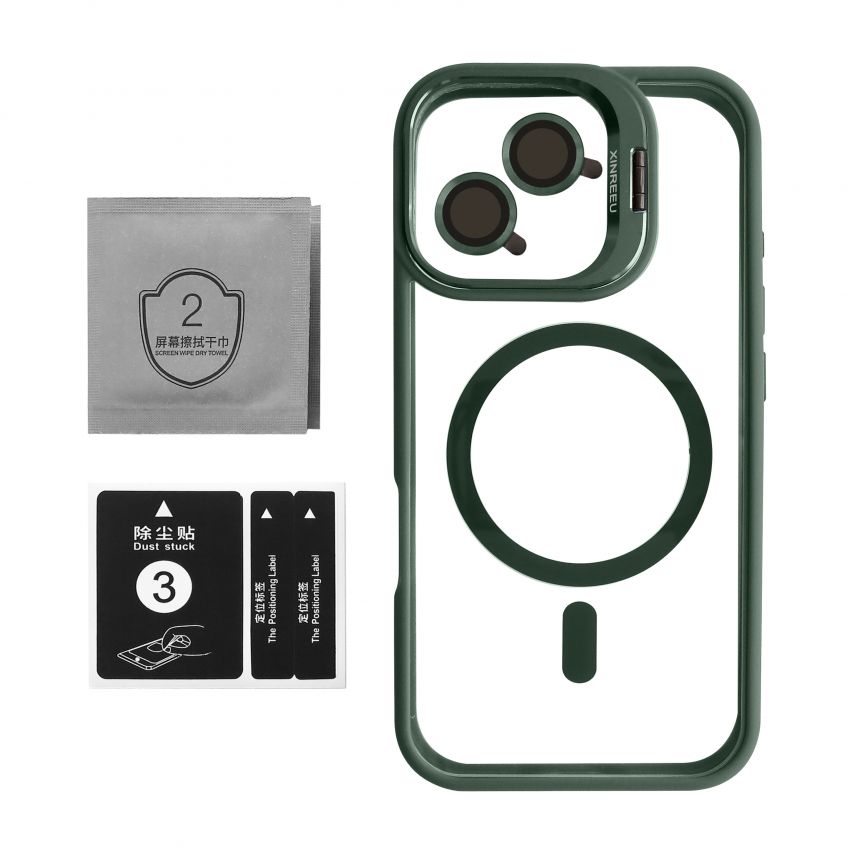 Чохол з функцією MagSafe для Apple iPhone 16 з підставкою та захистом для камер green