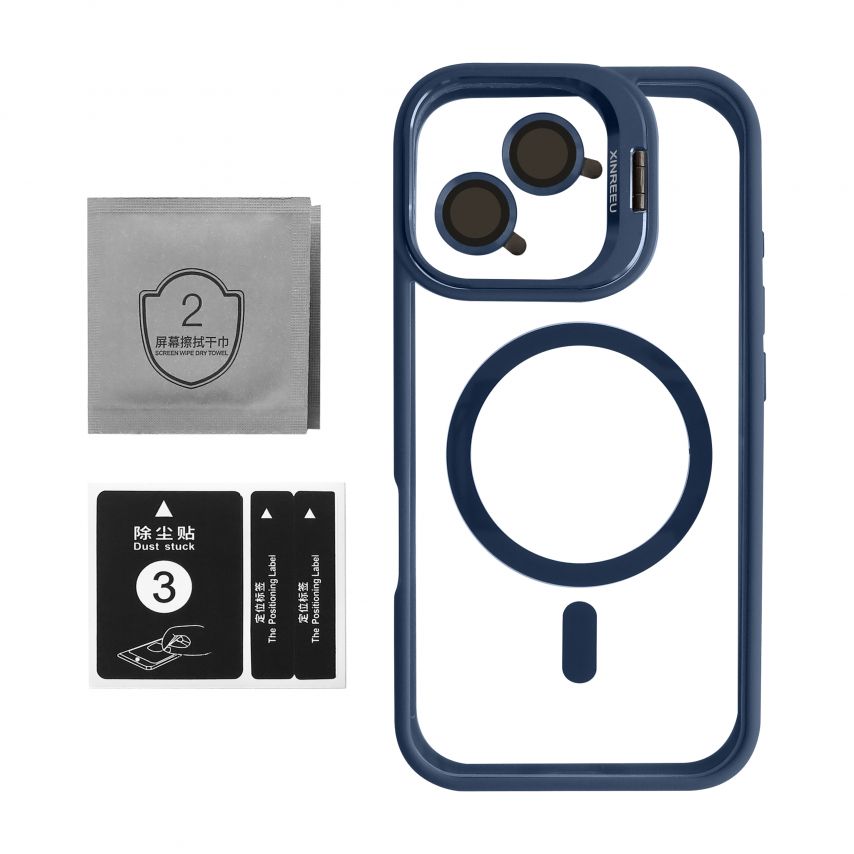 Чохол з функцією MagSafe для Apple iPhone 16 з підставкою та захистом для камер dark blue