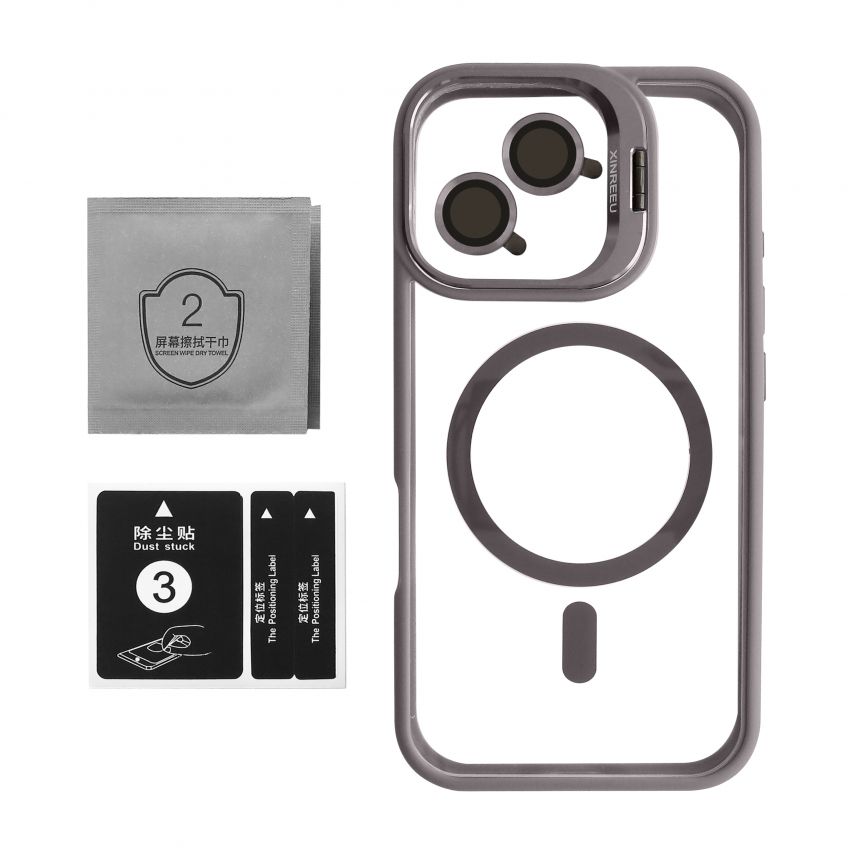 Чохол з функцією MagSafe для Apple iPhone 16 з підставкою та захистом для камер light grey