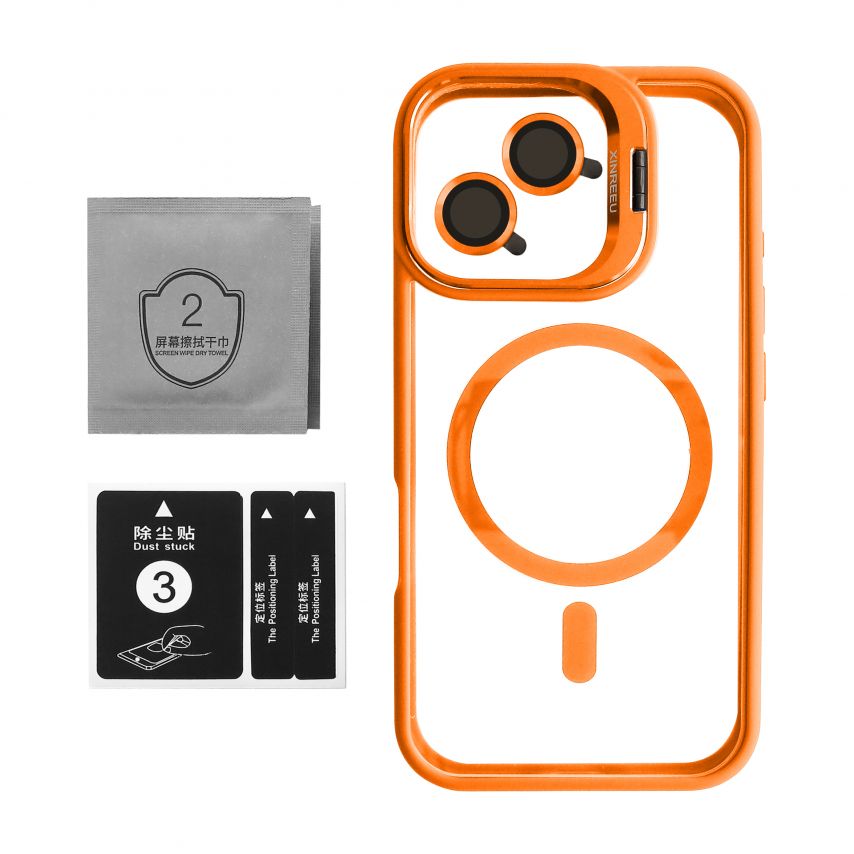 Чохол з функцією MagSafe для Apple iPhone 16 з підставкою та захистом для камер orange