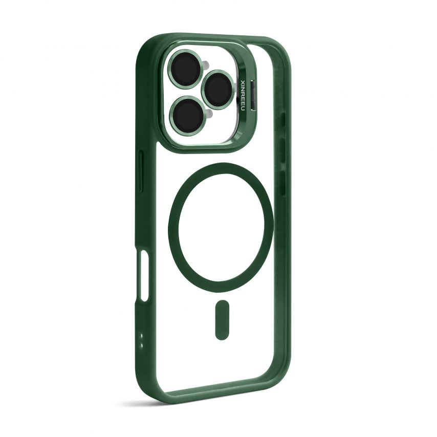 Чехол с функцией MagSafe для Apple iPhone 16 Pro с подставкой и защитой для камер green