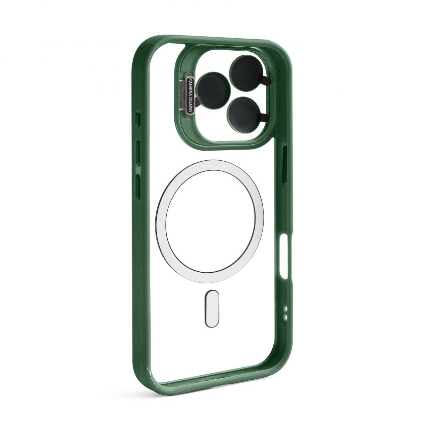 Чехол с функцией MagSafe для Apple iPhone 16 Pro с подставкой и защитой для камер green